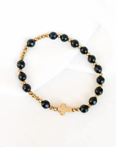 Bransoletka różaniec z kamienia Onyks 6 mm zdjęcie 2