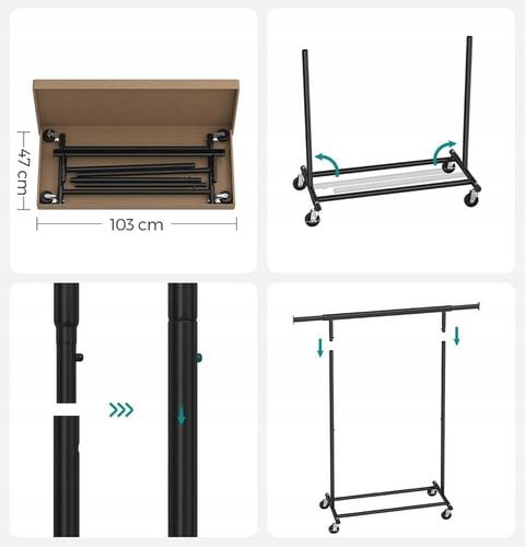 MOBILNY wieszak stojący na ubrania NA KÓŁKACH 45,4x(92-132)x160 na Arena.pl