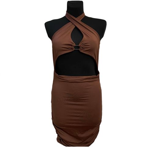 Popiv Damska Mini Sukienka z Głębokim Dekoltem Brązowa L na Arena.pl