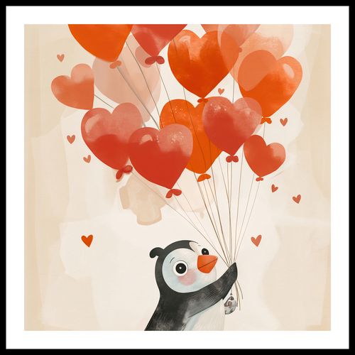 Plakat 50x50cm Pingwinek z Balonami na Arena.pl