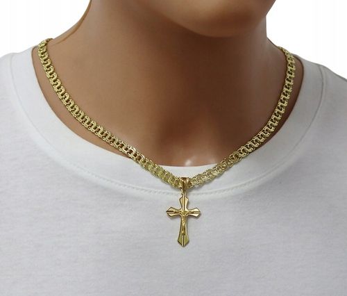 ZŁOTY PEŁNY ŁAŃCUSZEK MĘSKI GARIBALDI Z KRZYŻYKIEM PR 925 585 GRAWER GRATIS na Arena.pl