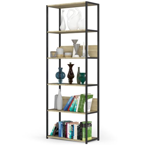 Regał loftowy metalowy 70 cm - czarny-dąb artisan - 6 półek na Arena.pl