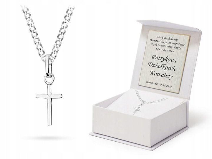 SREBRNY KRZYŻYK 925 ŁAŃCUSZEK Pancerka + Grawer zdjęcie 1
