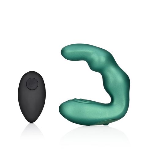 Bent Vibrating Prostate Massager with Remote Control - Metallic Green na Arena.pl