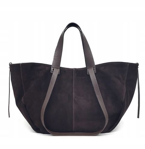 Torebka shopper zamszowa Vera Pelle skóra czekoladowa na Arena.pl