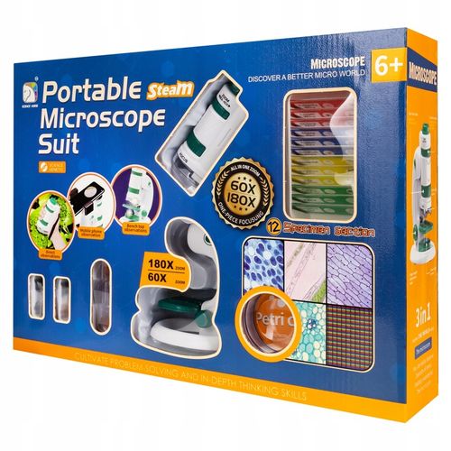 MIKROSKOP EDUKACYJNY DLA DZIECI 2W1 LABORATORIUM 60X/180X + AKCESORIA na Arena.pl