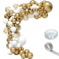 GIRLANDA BALONOWA ZESTAW BALONY BIAŁE ZŁOTE KONFETTI TAŚMA KLEJ 91el
