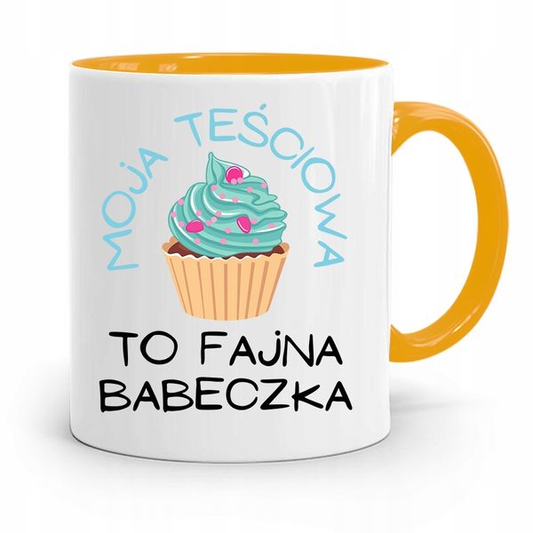 Kubek Żółty Teściowej Mamy To Fajna Babeczka Z Nadrukiem Ze Zdjęciem zdjęcie 1