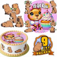 ZESTAW OPŁATEK NA TORT 20CM + 16 POSTACI - KAPIBARA + IMIĘ 15CM 18CM