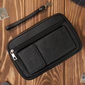 saszetka męska skórzana do ręki z miejscem na telefon czarna