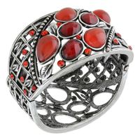 Metalowa sztywna bransoletka czerwone kamienie