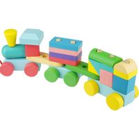 DLA DZIECI KLOCKOWY SORTER Z DREWNIANYM POCIĄGIEM