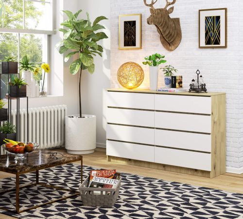 Komoda do salonu K 160 cm 8 szuflad - dąb artisan-biała na Arena.pl