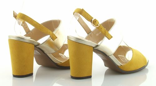 Sandały zamszowe na słupku 9 cm. żółte złote Rozmiar obuwia - 37 na Arena.pl