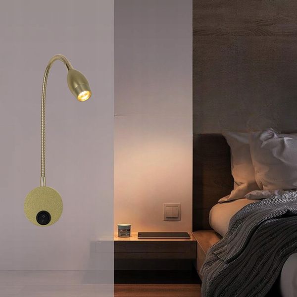 Złota lampka FLEXI nocna do czytania do sypialni Kiniet LED 3W Wobako zdjęcie 4