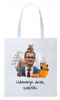 Mateusz Morawiecki Pis Torba Eco Biała Shopper Z Nadrukiem Ze Zdjęciem