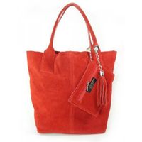 ZAMSZ NATURALNY WŁOSKA TORBA XL A4 SHOPPER BAG SKÓRZANA CZERWONA W567R KEMER