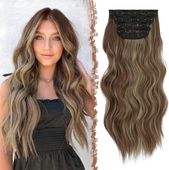 Włosy Doczepiane Faliste na Klipsy 50cm Brązowe 4 Sztuki Syntetyczne