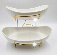 PATERA PORCELANOWA DWUPOZIOMOWA STOJAK NA CIASTO OWOCE SŁODYCZE OWALNA