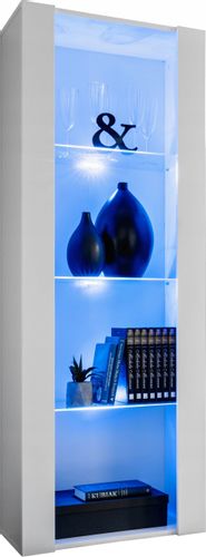 Regał do Salonu Przechowywania, Witryna Szklana Biały z LED na Arena.pl