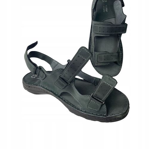 SANDAŁY MĘSKIE SKÓRZANE OBUWIE BUTY NA RZEPY SKÓRA BYDLĘCA + GRATIS ŁYŻKA na Arena.pl