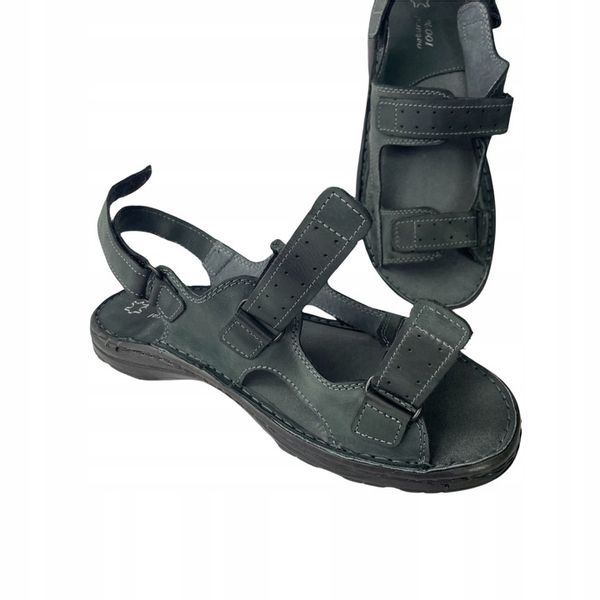 SANDAŁY MĘSKIE SKÓRZANE OBUWIE BUTY NA RZEPY SKÓRA BYDLĘCA + GRATIS ŁYŻKA zdjęcie 8