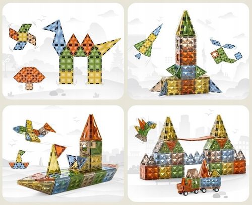 Klocki magnetyczne konstrukcyjne MEGA ZESTAW 100 el. DUŻE ELEMENTY podwozia na Arena.pl