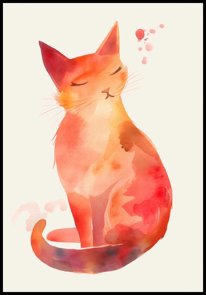 Plakat 68x98cm Akwarelowy Kot zdjęcie 2