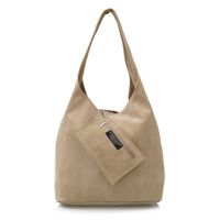 VERA PELLE torebka zamszowa worek na ramię z saszetką V132 beżowa