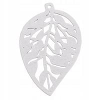 Drewniana zawieszka LIŚĆ ażur 35x50mm biały 1szt.