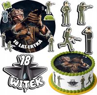 ZESTAW OPŁATEK NA TORT 20CM + 17 POSTACI - WOJSKO MUNDUR + IMIĘ 15CM 18CM