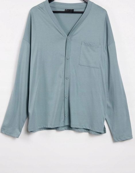 KOSZULKA NA GUZIKI OVERSIZE NIEBIESKA M A05 zdjęcie 3