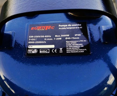 POMPA DO SZAMBA I BRUDNEJ WODY SZLAMOWA EUROTEC na Arena.pl