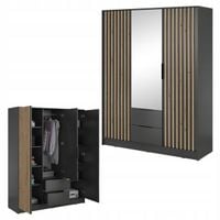 SZAFA GARDEROBA SOREN 3D GRAFIT 200CM OTWIERANA DUŻA PÓŁKI DRĄŻEK LUSTRO