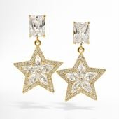 kolczyki ze stali szlachetnej pozłacane 14k złotem, wiszące gwiazdki