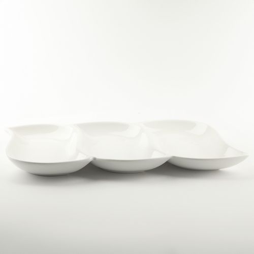 PÓŁMISEK PORCELANOWY TRÓJDZIELNY NA SOSY PRZEKĄSKI SŁODYCZE OWOCE 28X17CM na Arena.pl