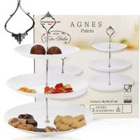 PATERA SZKLANA PIĘTROWA BIAŁA TRADYCYJNA NA CIASTO TORTY OWOCE 3 POZIOMY