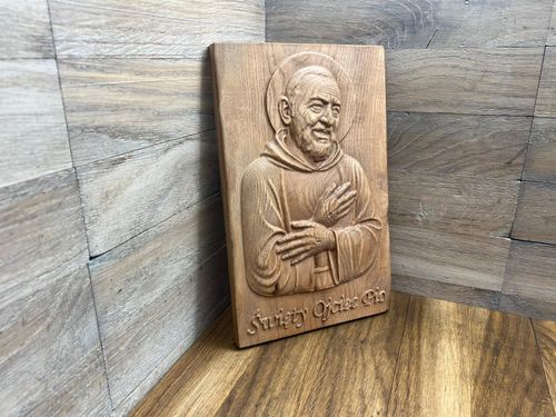Płaskorzeźba Święty Ojciec Pio obraz drewniany do powieszenia prezent (80) na Arena.pl