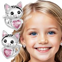 Kolczyki Srebrne Dla Dziewczynki Rodowane Kotki Srebro 925 Sztyfty