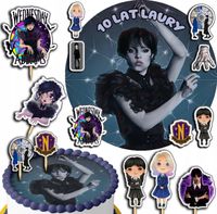 ZESTAW OPŁATEK NA TORT 20CM + TOPPERY PAPIEROWE - WEDNESDAY ADDAMS 15CM 18