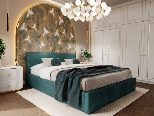 ŁÓŻKO TAPICEROWANE 140x200 ŁÓŻKO PODWÓJNE Z POJEMNIKIEM TURKUSOWE na Arena.pl