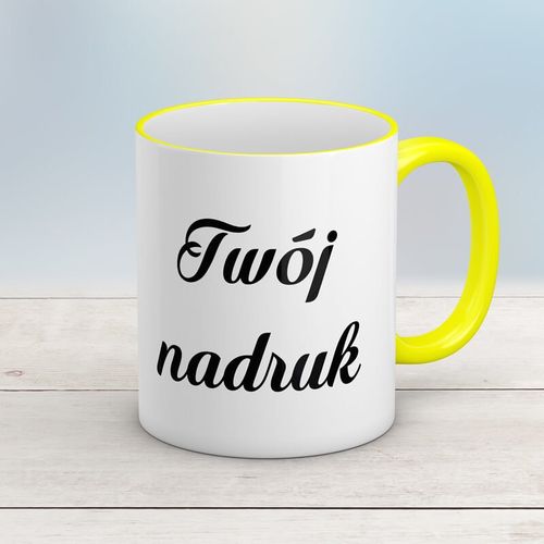 Kubek CLASSIC żółtym uszkiem z Twoim nadrukiem na Arena.pl