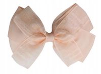 Spinka wsuwka duża kokarda podwójna kratka holo brzoskwiniowy 12cm