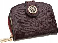 Portfel Damski Monnari Mały Skórzany Elegancki Lakier Portmonetka Burgund