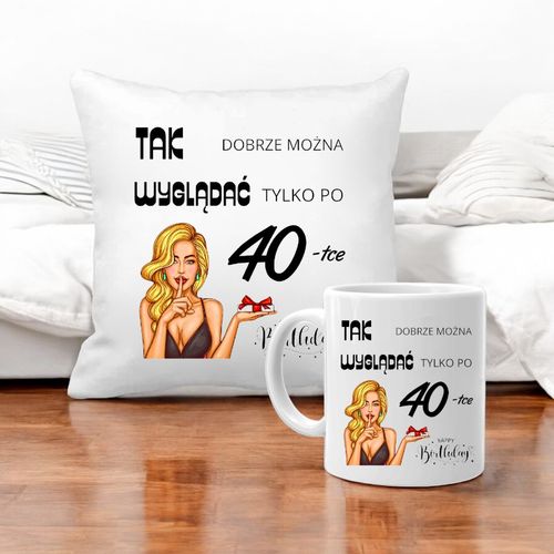 PODUSZKA I KUBEK PREZENT NA URODZINY 40 50 60 LAT DOWOLNY WIEK I IMIĘ na Arena.pl