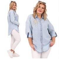 KOSZULA JEANSOWA DAMSKA DUŻE ROZMIARY ELEGANCKA DŁUGA OVERSIZE STYLOWA