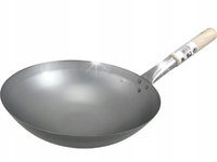 35cm 14" CHIŃSKI WOK STALOWY PATELNIA ZE STALI WĘGLOWEJ UCHWYT DREWNIANY