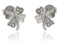 Eleganckie rodowane srebrne kolczyki koniczynki lucky białe cyrkonie srebro 925 K2960