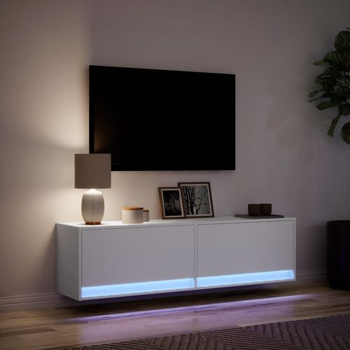 Ścienna szafka TV z LED, biała, 140x31x38 cm na Arena.pl