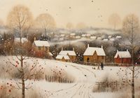 Plakat 100x70cm Wioska Otulona Śniegiem